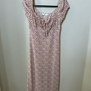 Lush Pink and White Flutter Sleeve Midi Dress